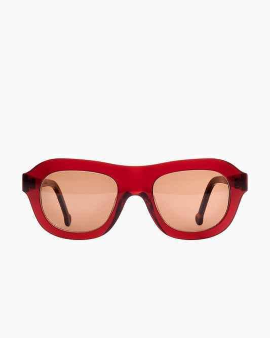 burgundy plastic aviator sunglassesby Marie-Sophie Dion model AlainSun, front view, lunettes de vue aviateur couleur bourgogne