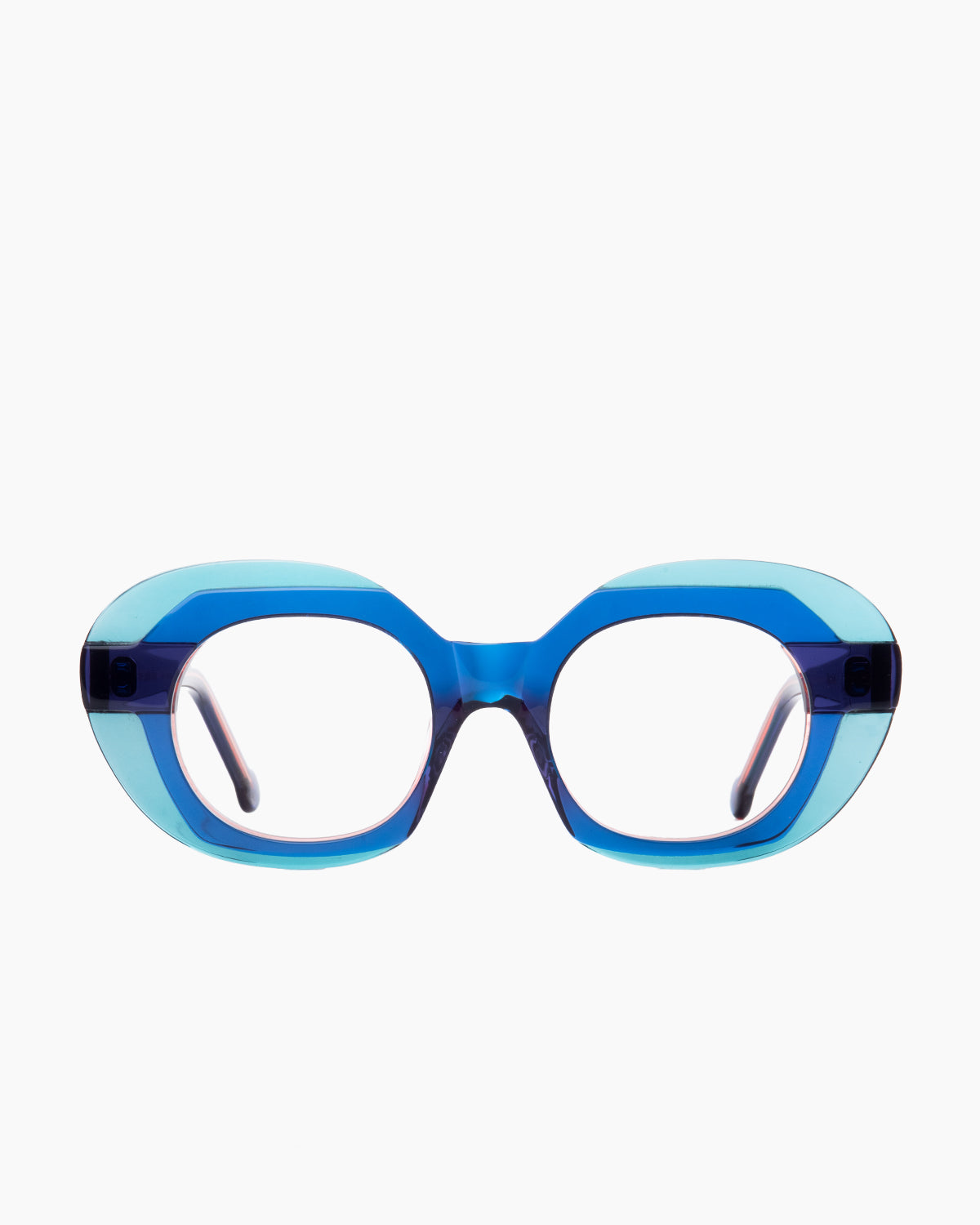 blue plastic oval eyeglasses by Marie-Sophie Dion model Diamond, front view, lunettes de vue ovale couleur bleu