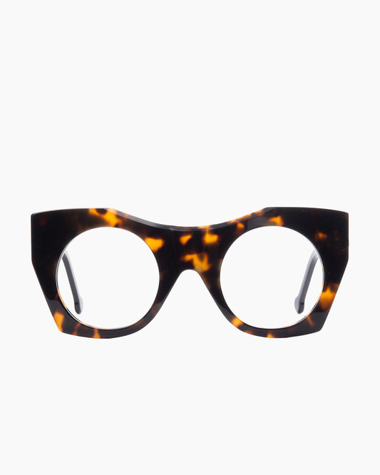 tortoise plastic round eyeglasses by Marie-Sophie Dion model McKee, front view, lunettes de vue rond couleur écaille de tortue