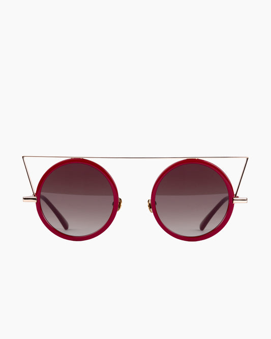 burgundy metal round  sunglassesby Gamine model QuadrilateroS, front view, lunettes de vue rond couleur bourgogne