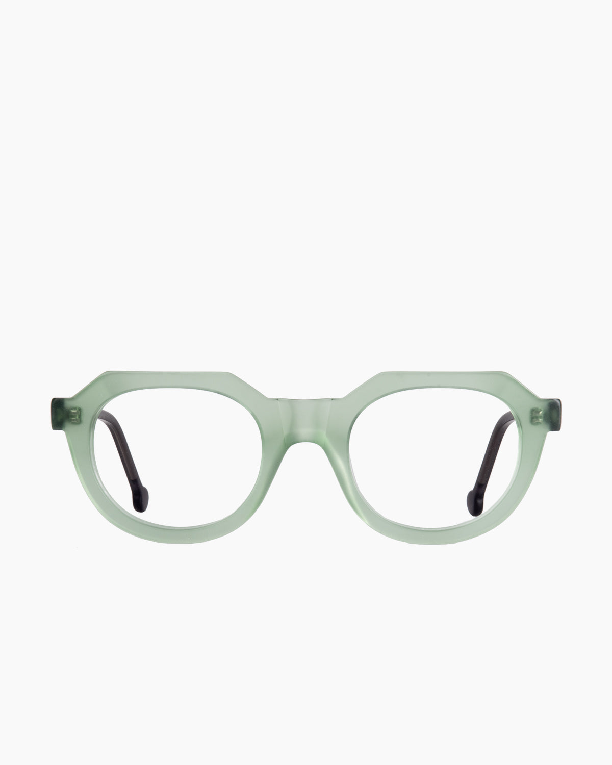 green plastic oval eyeglasses by Marie-Sophie Dion model Boutcheri, front view, lunettes de vue ovale couleur Vert