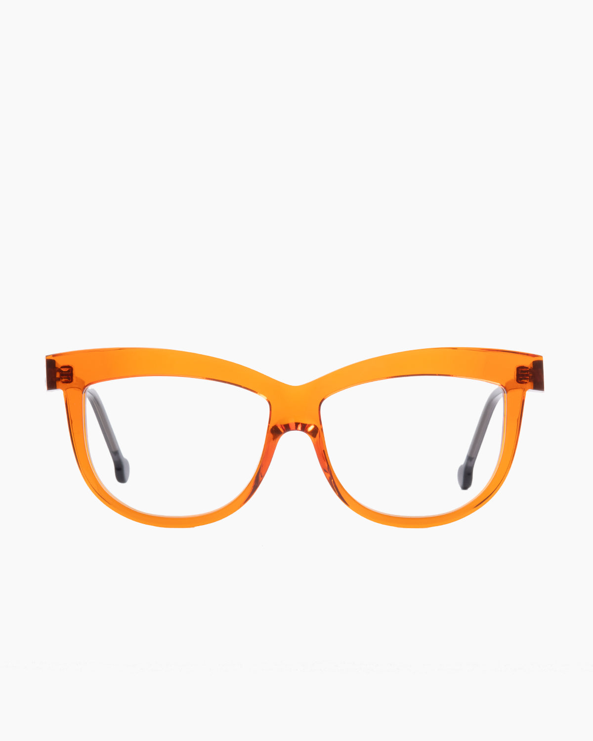 orange plastic cat eyeglasses by Marie-Sophie Dion model Elis, front view, lunettes de vue chat couleur Orange