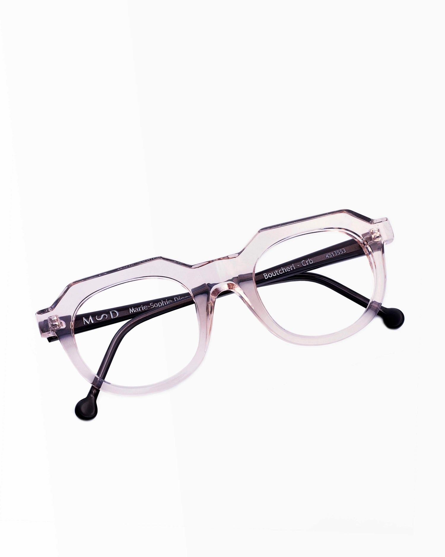 pink, beige plastic oval eyeglasses by Marie-Sophie Dion model Boutcheri4.0, front view, lunettes de vue ovale couleur rose, beige