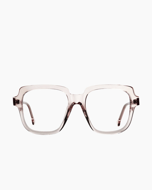 pink, beige plastic rectangle eyeglasses by Marie-Sophie Dion model Andrews, front view, lunettes de vue rectangle couleur rose, beige