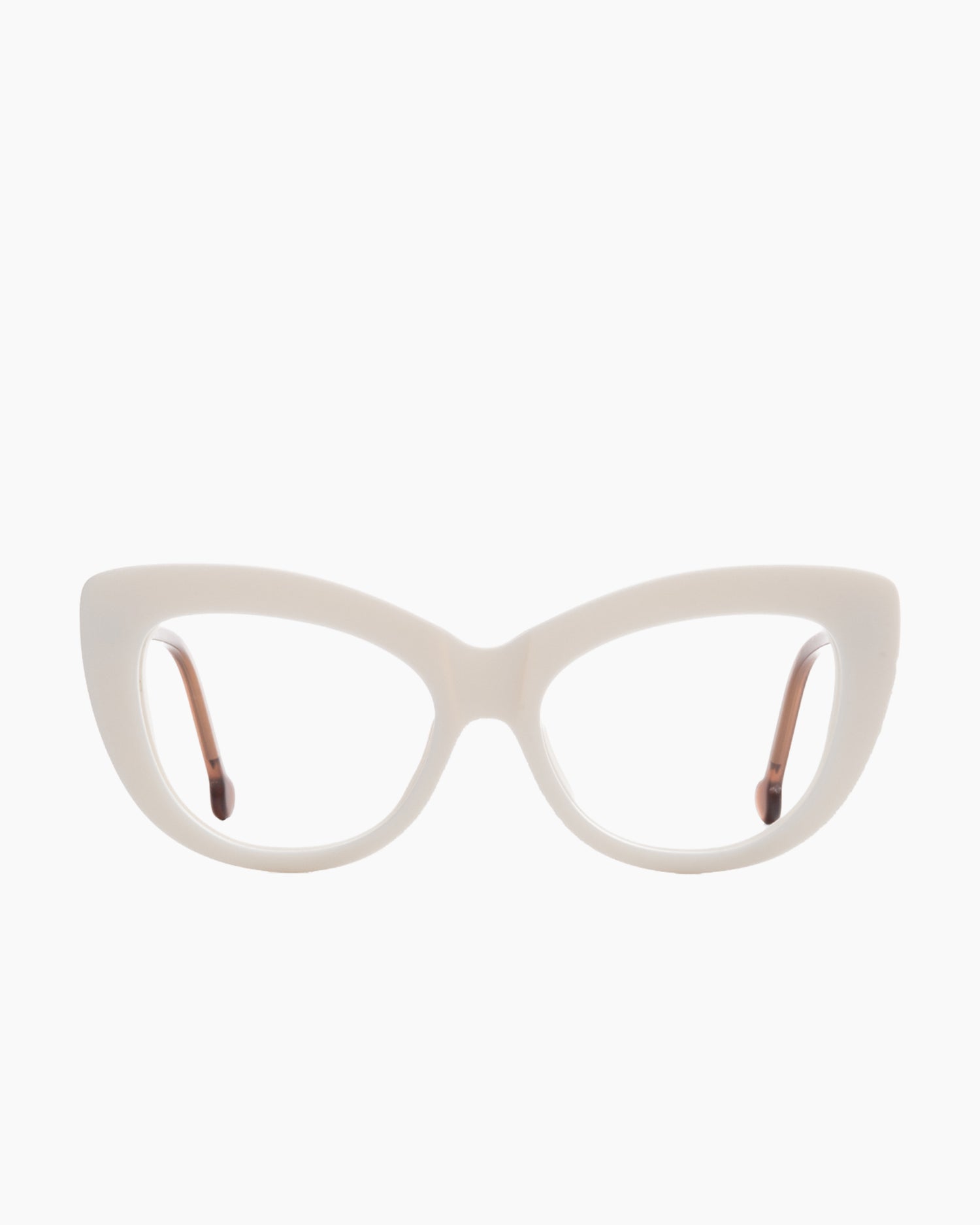 white plastic cat eyeglasses by Marie-Sophie Dion model Gatsby, front view, lunettes de vue chat couleur blanc