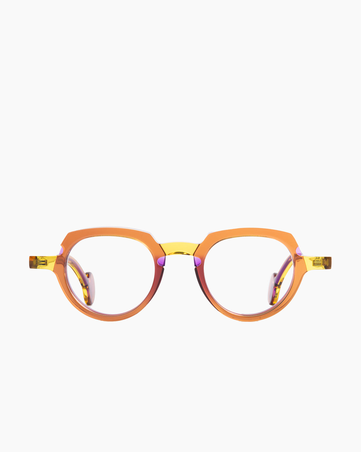 yellow plastic oval eyeglasses by Theo model andy, front view, lunettes de vue ovale couleur jaune