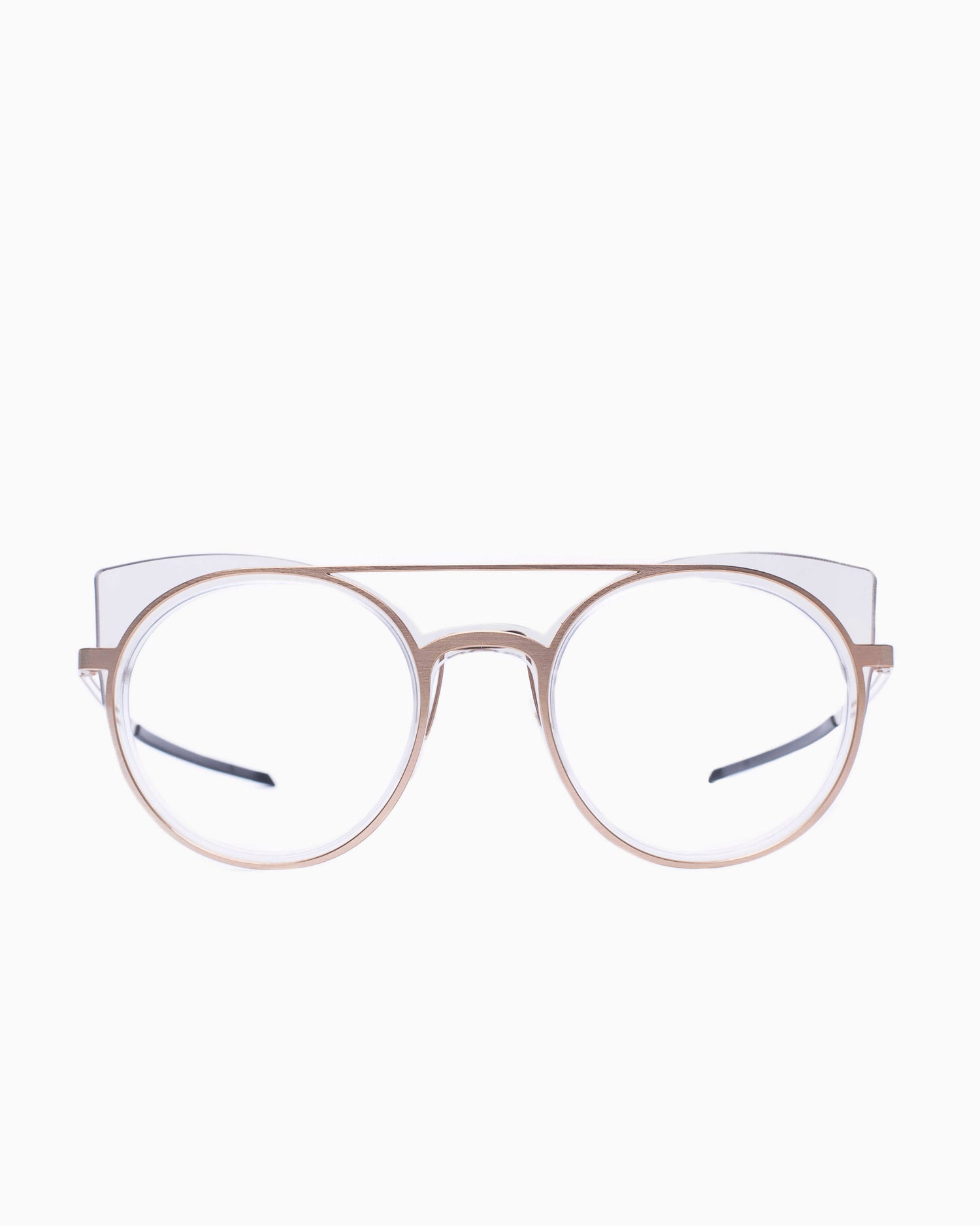 gold metal round eyeglasses by Parasite model ar3, front view, lunettes de vue rond couleur or