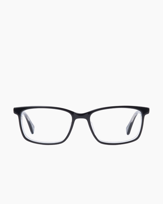 black plastic rectangle eyeglasses by Evolve model Carter, front view, lunettes de vue rectangle couleur Noir