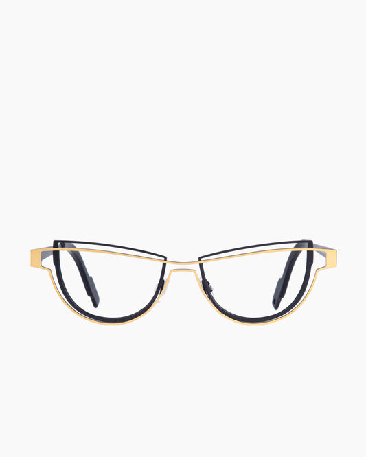 gold metal cat eyeglasses by Theo model CONTOUR, front view, lunettes de vue chat couleur or