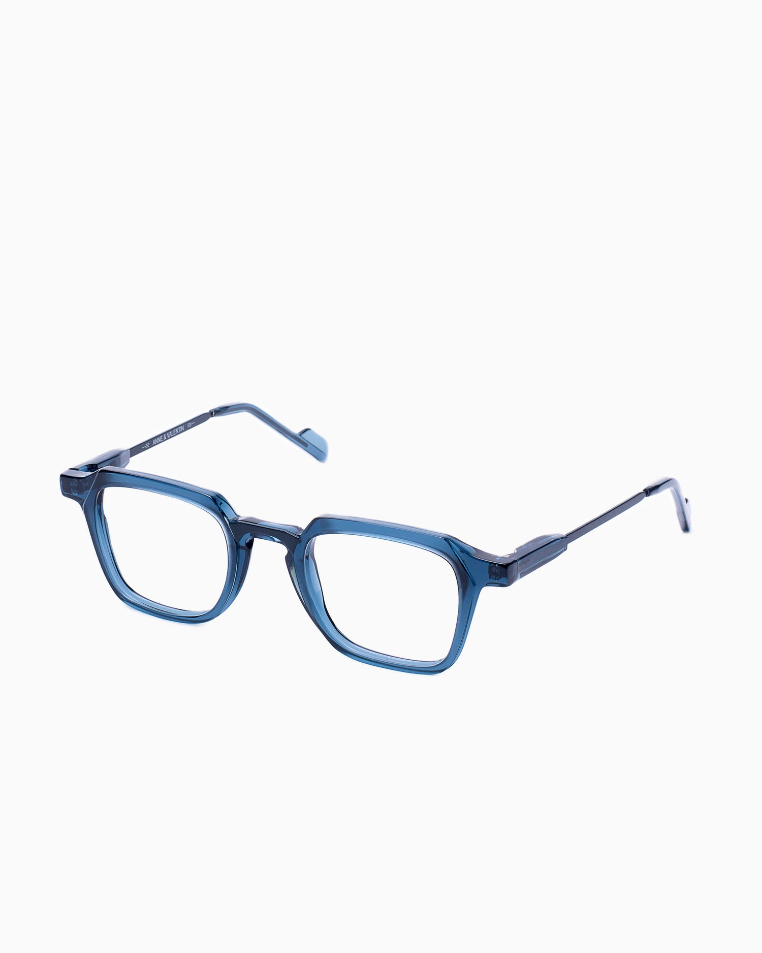 blue plastic rectangle eyeglasses by Anne et Valentin model Henri, front view, lunettes de vue rectangle couleur Bleu