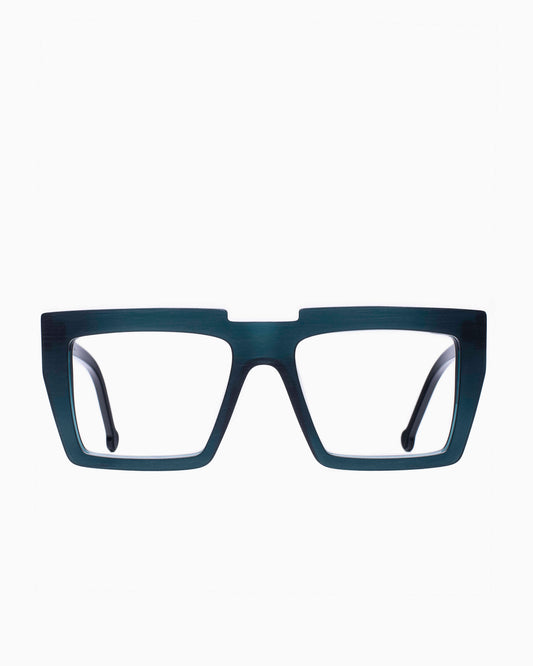green plastic rectangle  by Marie-Sophie Dion model Bolduc, front view, lunettes de vue rectangle couleur Vert