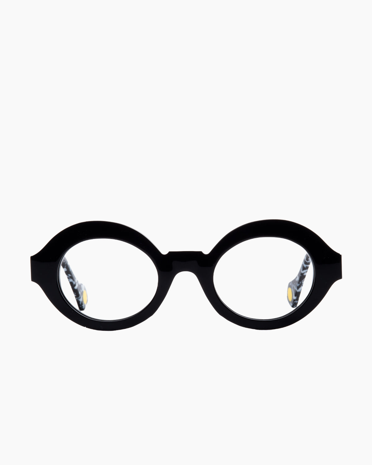 black plastic oval eyeglasses by Anne et Valentin model Boca, front view, lunettes de vue ovale couleur noir