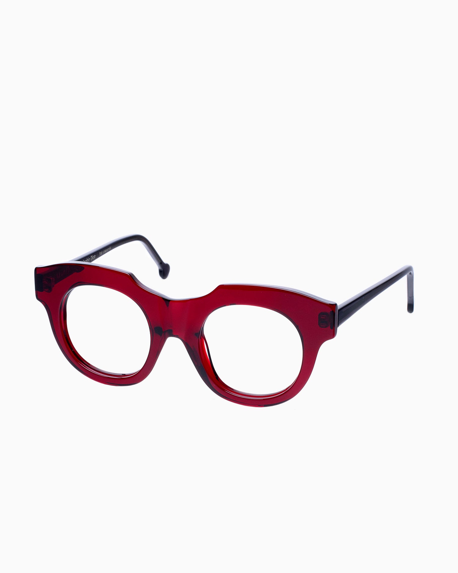 burgundy plastic round eyeglasses by Marie-Sophie Dion model Genest, front view, lunettes de vue rond couleur bourgogne