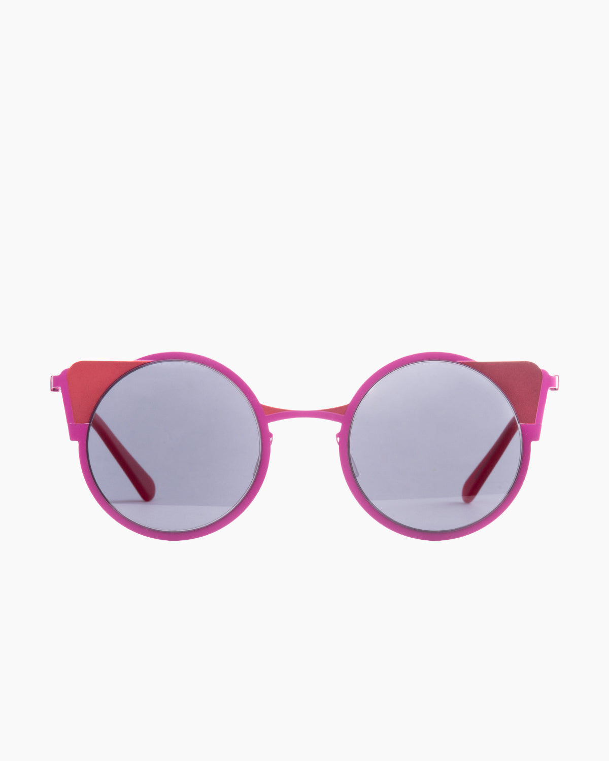 pink metal round  sunglassesby Gamine model Monti, front view, lunettes de vue rond couleur Rose