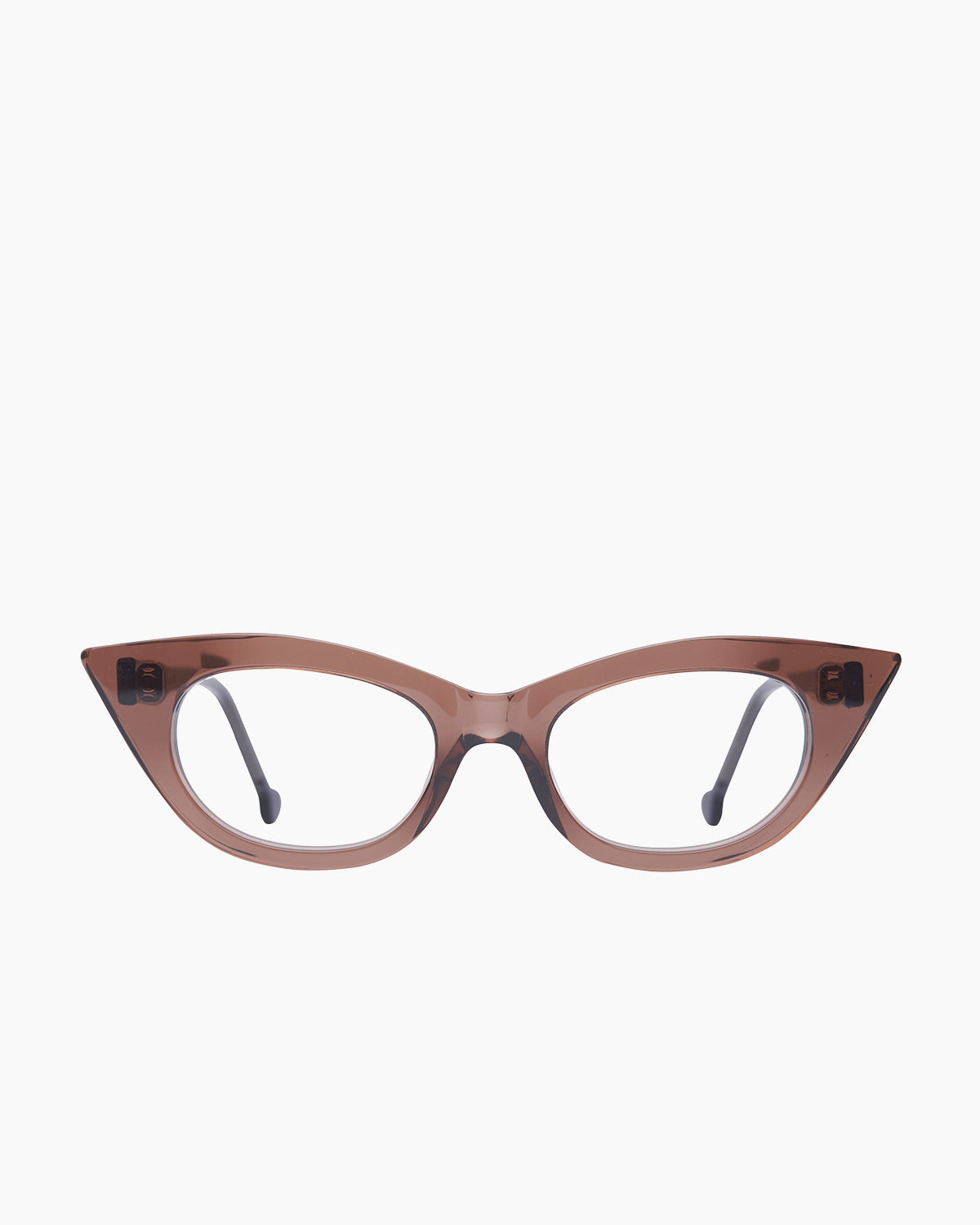 brown plastic cat eyeglasses by Marie-Sophie Dion model Chatelier, front view, lunettes de vue chat couleur Brun