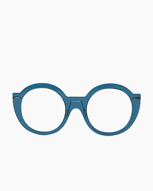 blue plastic round eyeglasses by Monogram Marie-Sophie Dion model Coll, front view, lunettes de vue rond couleur Bleu