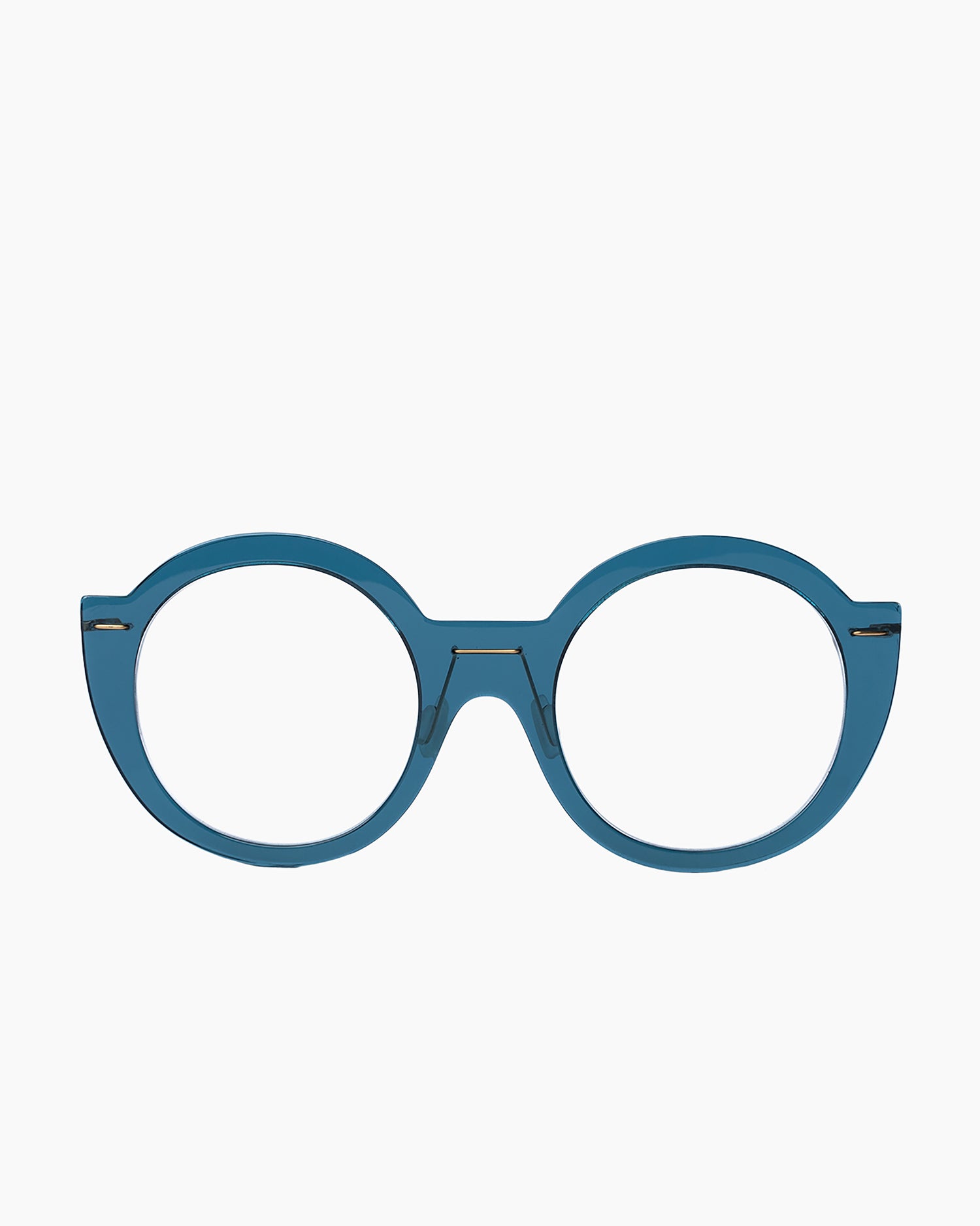 blue plastic round eyeglasses by Monogram Marie-Sophie Dion model Coll, front view, lunettes de vue rond couleur Bleu
