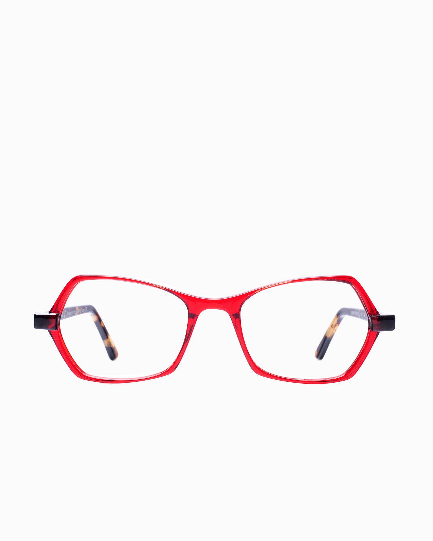red plastic butterfly eyeglasses by Traction model Narayana, front view, lunettes de vue papillon couleur Rouge