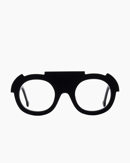 black plastic round eyeglasses by Marie-Sophie Dion model Biron, front view, lunettes de vue rond couleur noir