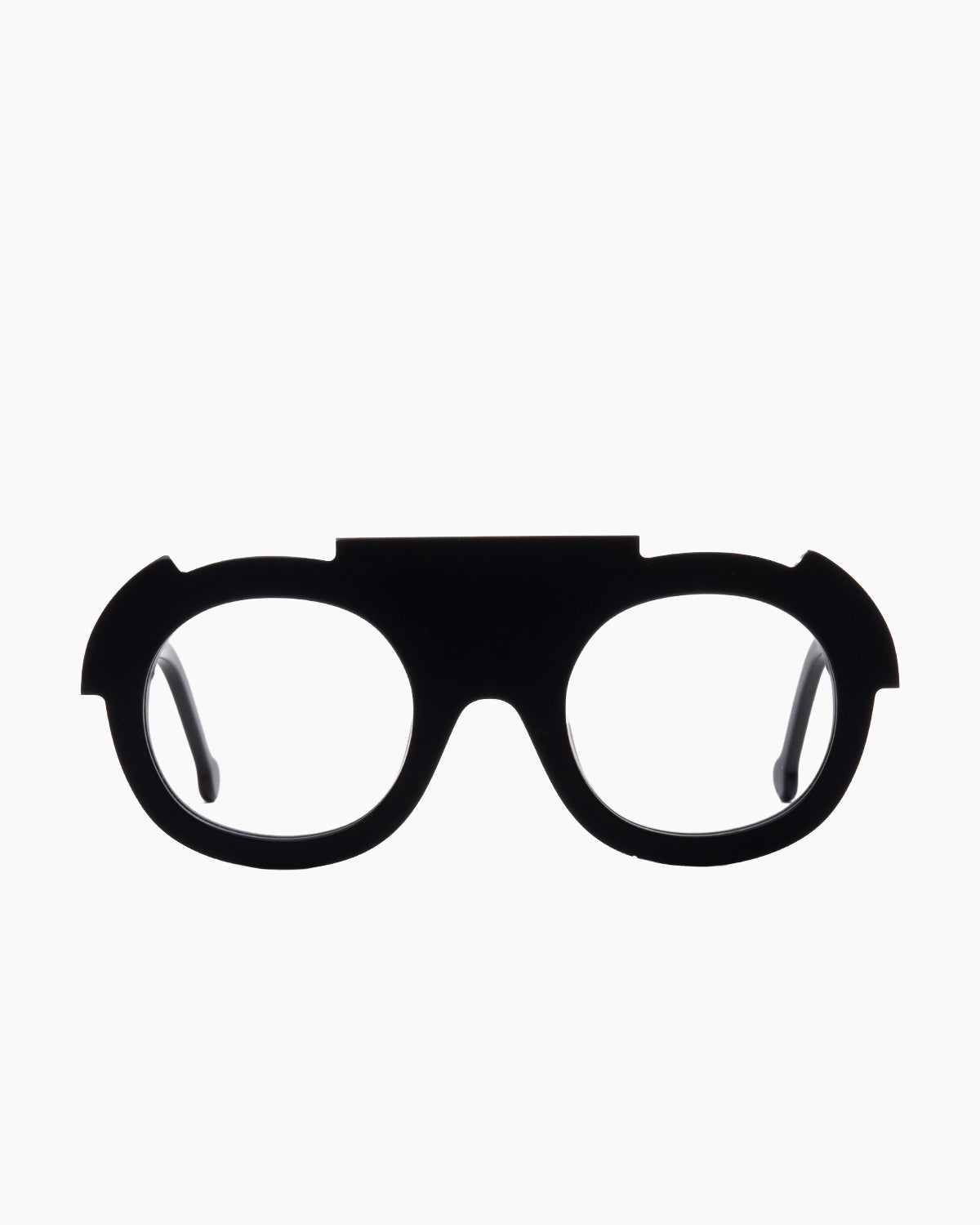 black plastic round eyeglasses by Marie-Sophie Dion model Biron, front view, lunettes de vue rond couleur noir