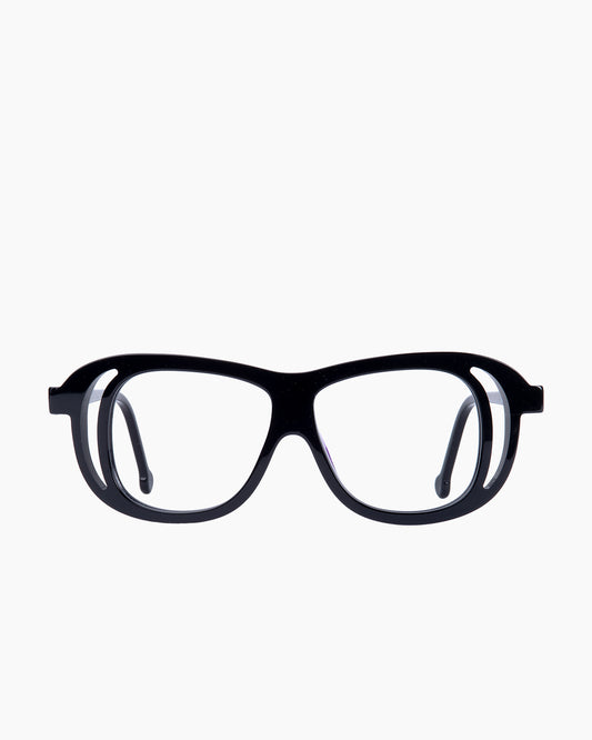black plastic aviator eyeglasses by Marie-Sophie Dion model Roll, front view, lunettes de vue aviateur couleur Noir
