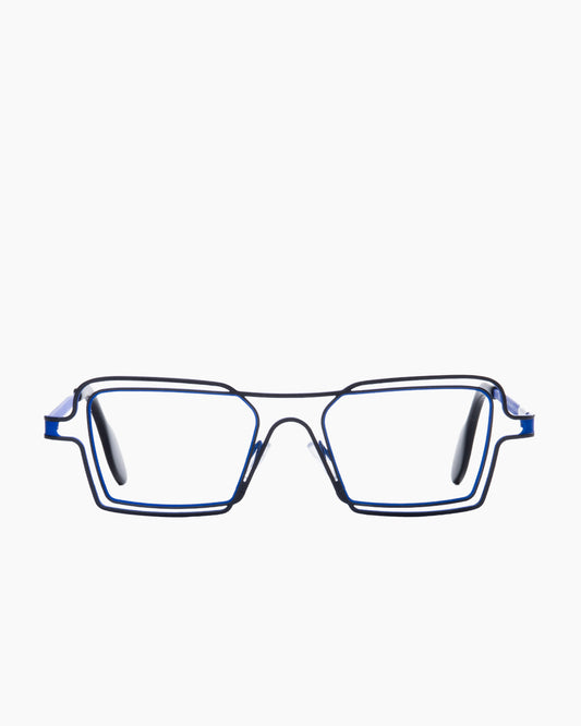 blue metal rectangle eyeglasses by Theo model indianapolis, front view, lunettes de vue rectangle couleur Bleu