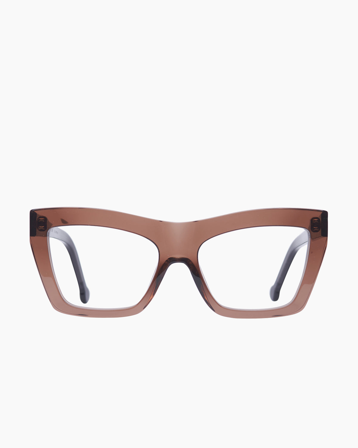 brown plastic cat eyeglasses by Marie-Sophie Dion model Mariano, front view, lunettes de vue chat couleur Brun