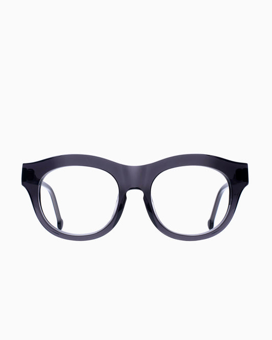 grey plastic round eyeglasses by Marie-Sophie Dion model Carette, front view, lunettes de vue rond couleur Gris