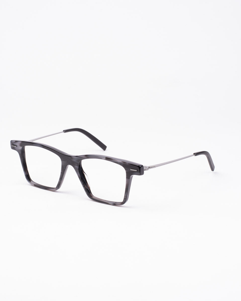 grey plastic rectangle eyeglasses by Theo model Peruna, front view, lunettes de vue rectangle couleur Gris