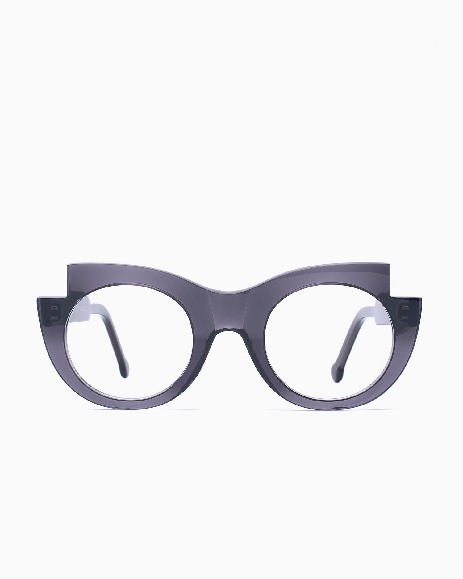 grey plastic round eyeglasses by Marie-Sophie Dion model Latraverse2, front view, lunettes de vue rond couleur Gris