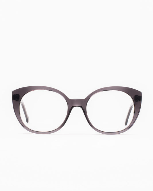 grey plastic cat eyeglasses by Marie-Sophie Dion model Monroe, front view, lunettes de vue chat couleur Gris