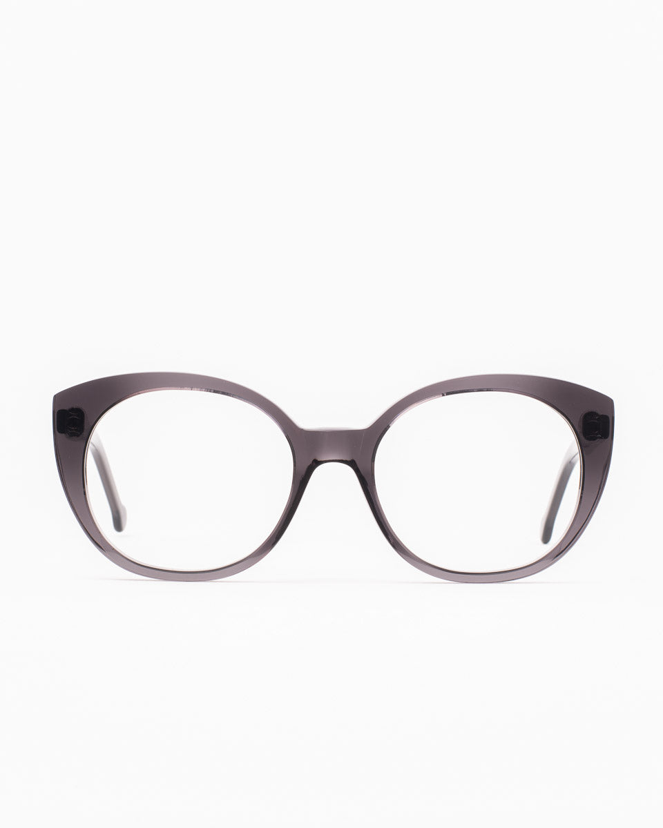 grey plastic cat eyeglasses by Marie-Sophie Dion model Monroe, front view, lunettes de vue chat couleur Gris
