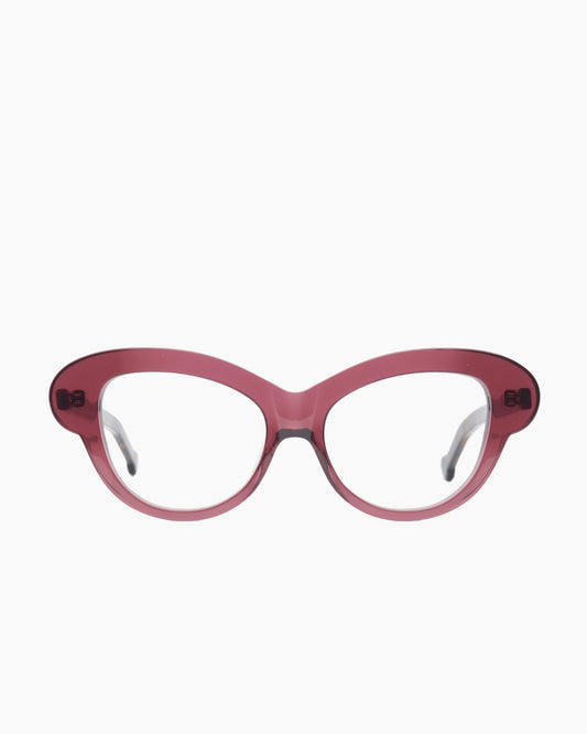purple plastic butterfly eyeglasses by Marie-Sophie Dion model Perrier, front view, lunettes de vue papillon couleur violet