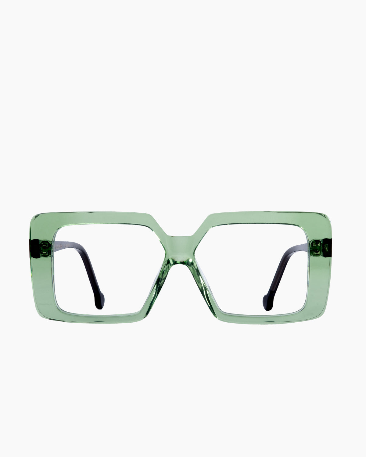 green plastic rectangle eyeglasses by Marie-Sophie Dion model Volta, front view, lunettes de vue rectangle couleur Vert