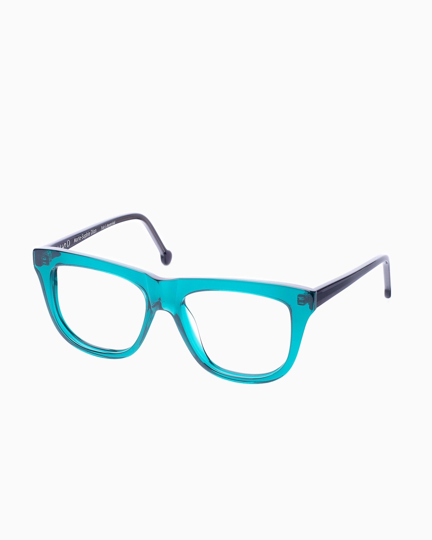 green plastic rectangle eyeglasses by Marie-Sophie Dion model Pepin, front view, lunettes de vue rectangle couleur Vert