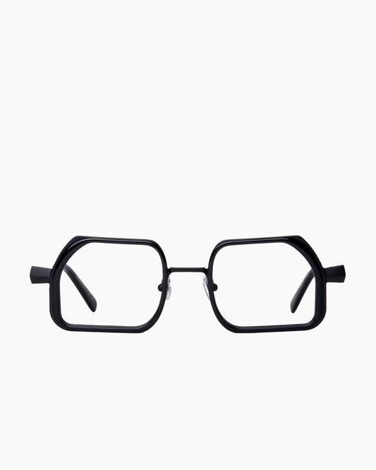 black metal rectangle eyeglasses by Gamine model Pramousquier, front view, lunettes de vue rectangle couleur noir