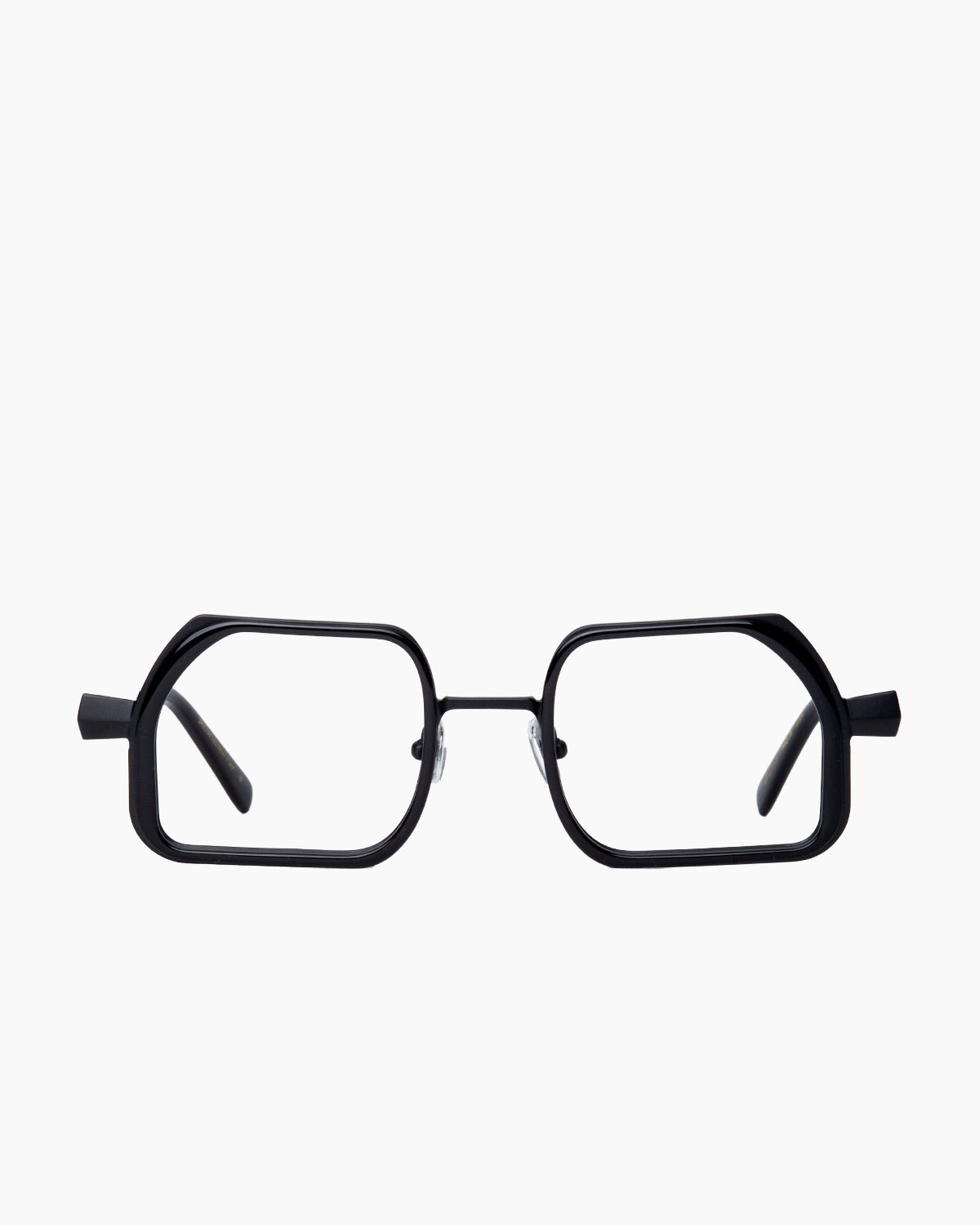 black metal rectangle eyeglasses by Gamine model Pramousquier, front view, lunettes de vue rectangle couleur noir