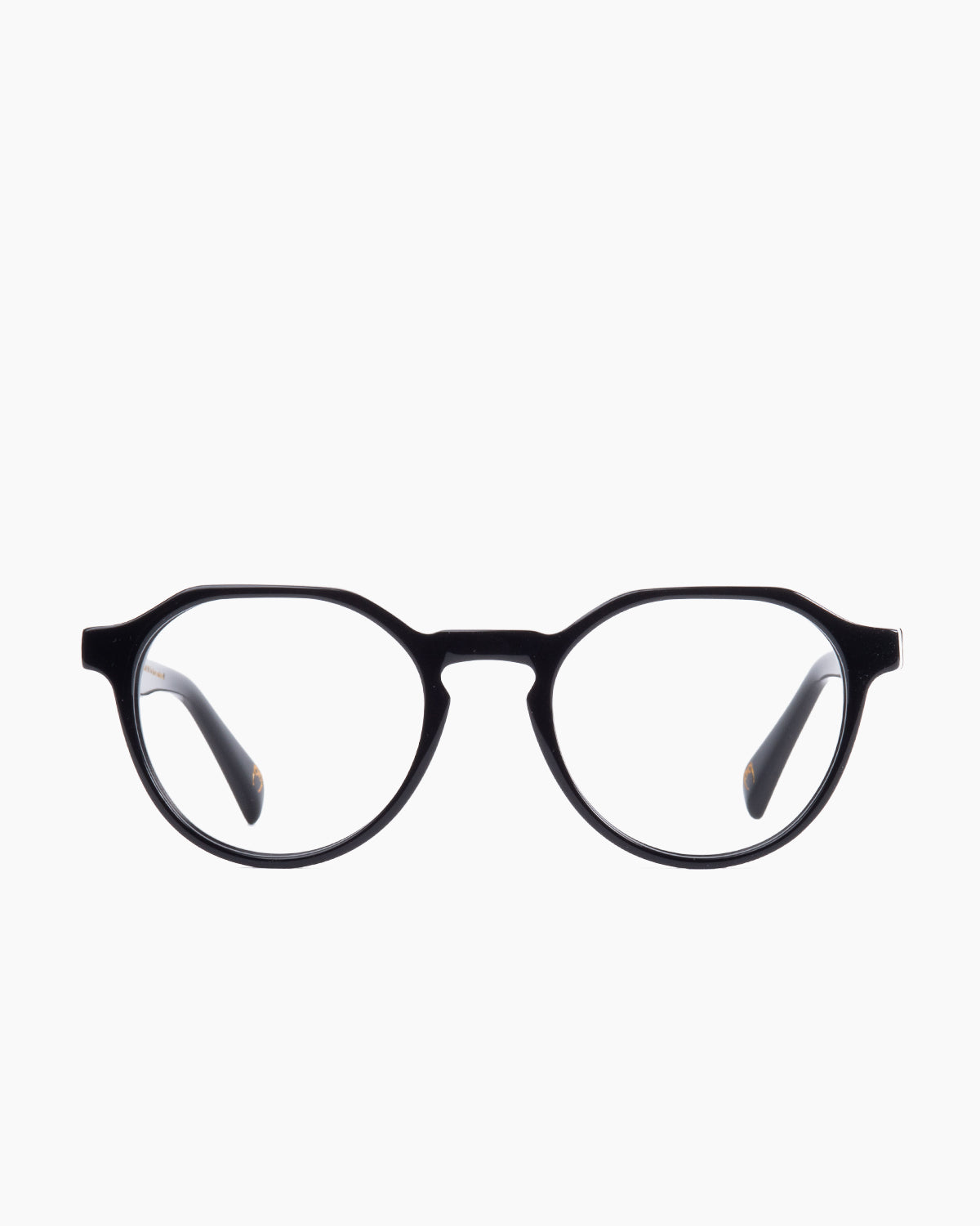 black plastic round eyeglasses by Spectacleeyeworks model Amir, front view, lunettes de vue rond couleur Noir