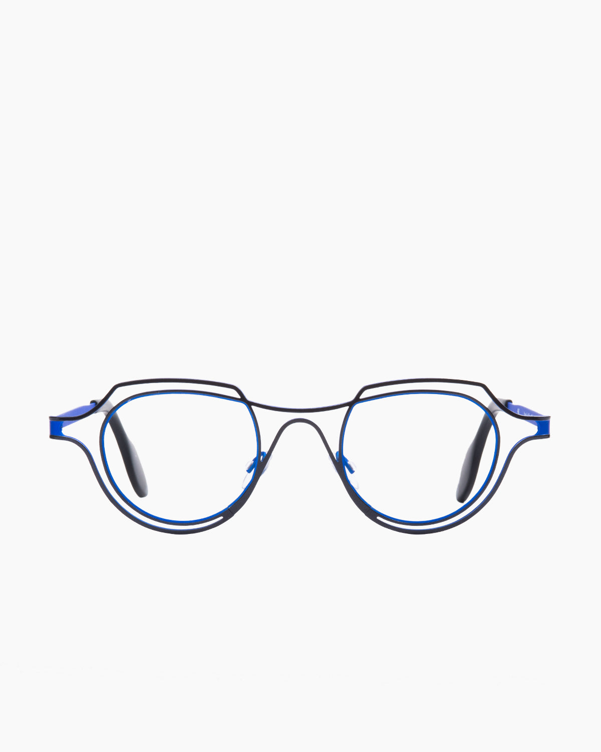 blue metal oval eyeglasses by Theo model LEMANS, front view, lunettes de vue ovale couleur bleu