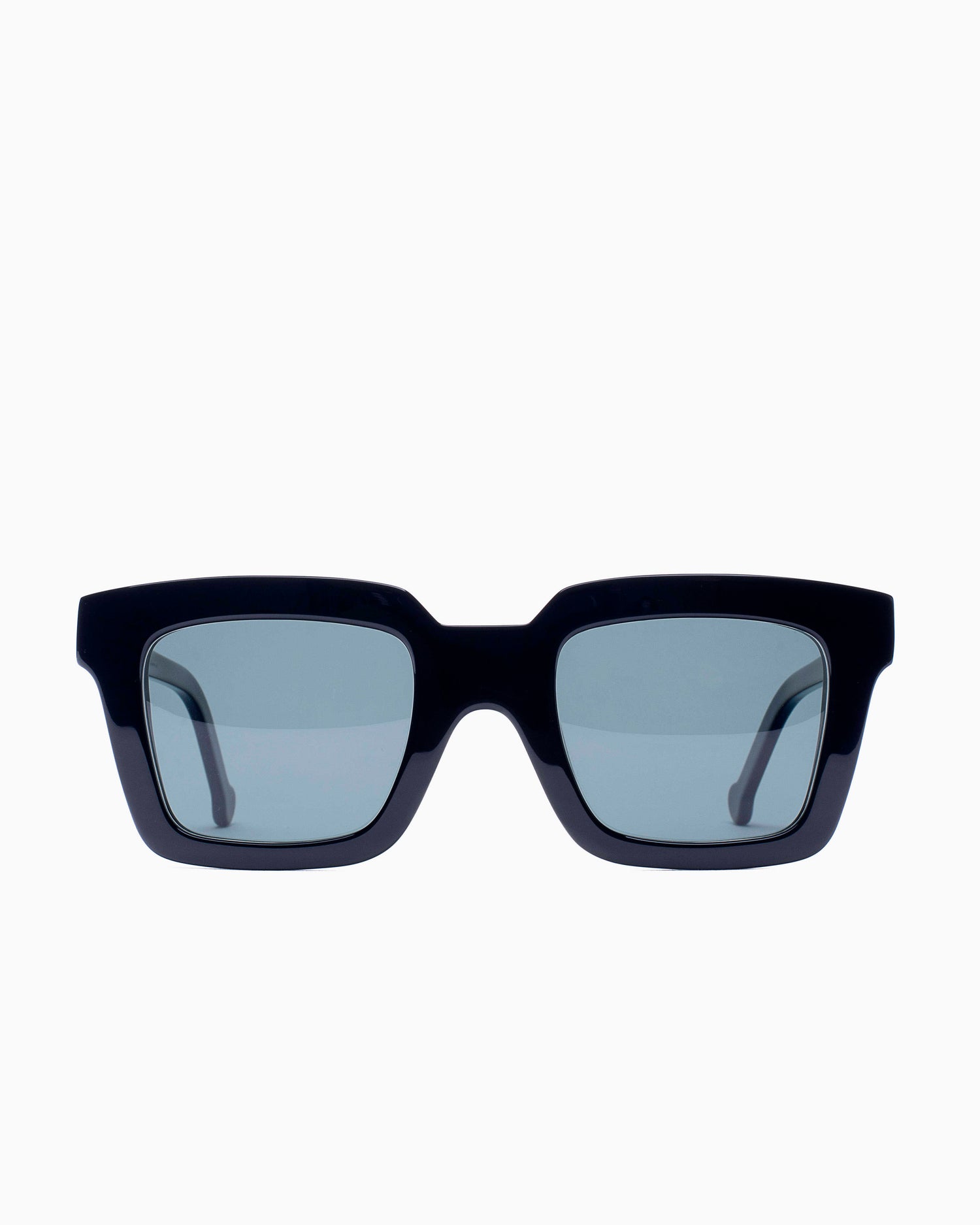 black plastic rectangle  sunglassesby Marie-Sophie Dion model WilkySUN, front view, lunettes de vue rectangle couleur Noir