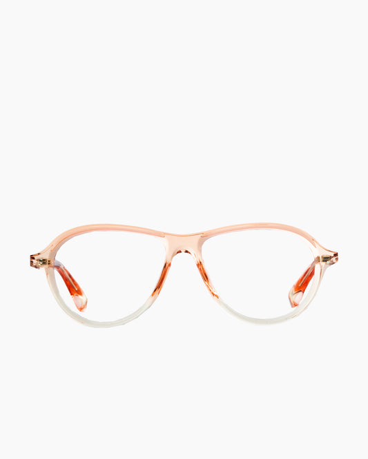 beige plastic aviator eyeglasses by Theo model Aube, front view, lunettes de vue aviateur couleur beige