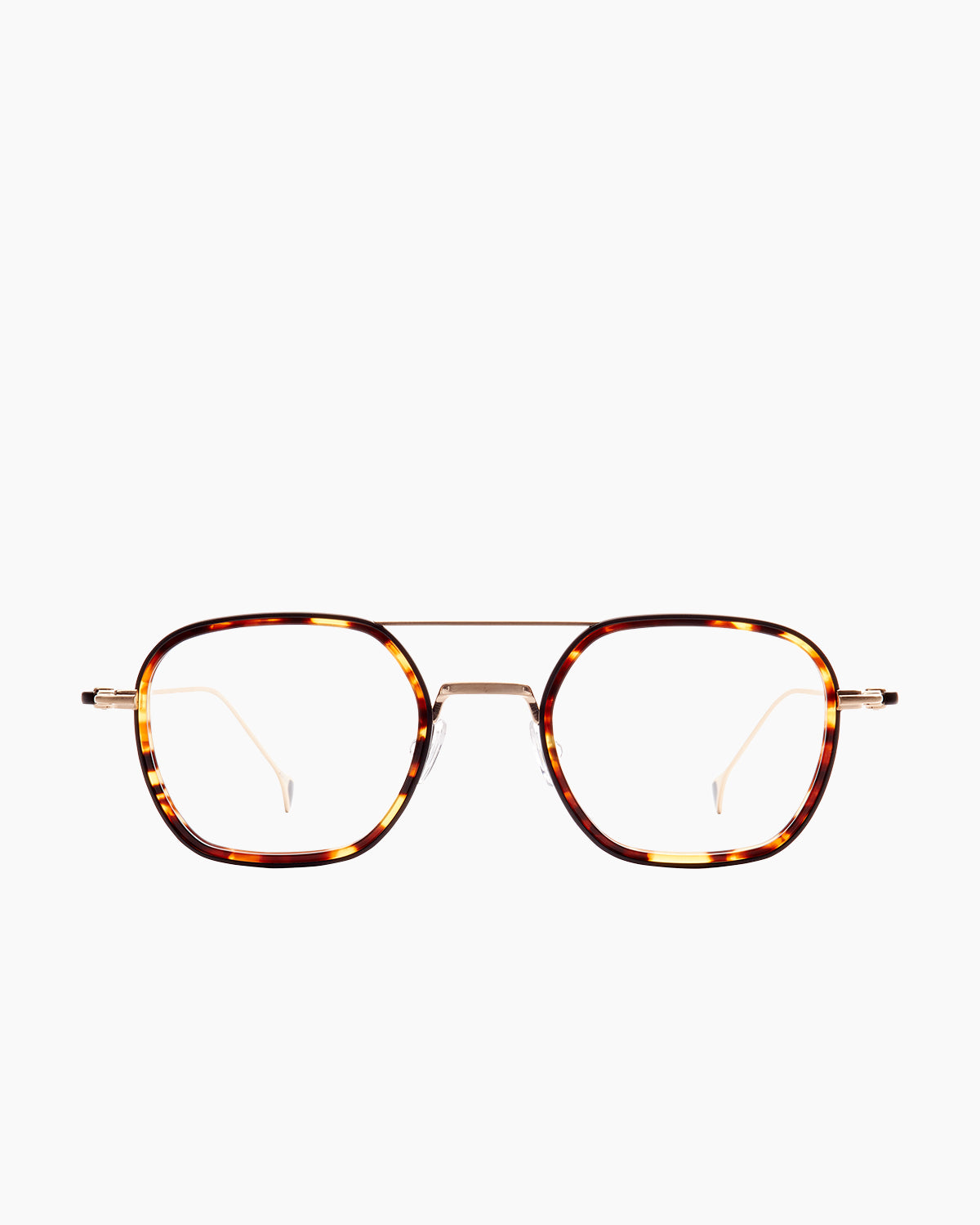 tortoise metal aviator eyeglasses by Anne et Valentin model Bataille, front view, lunettes de vue aviateur couleur écaille de tortue
