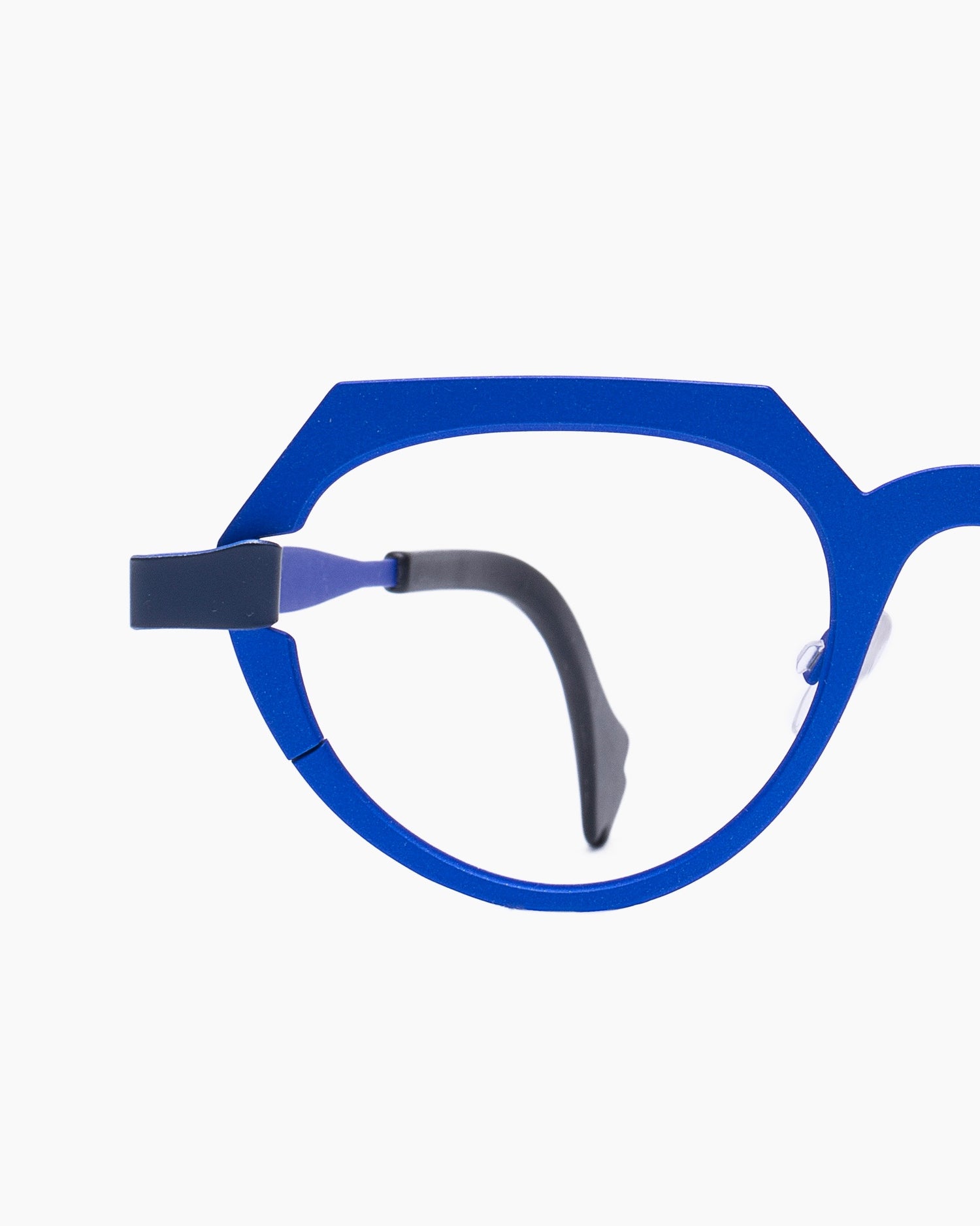 blue metal oval eyeglasses by Theo model falte, front view, lunettes de vue ovale couleur Bleu