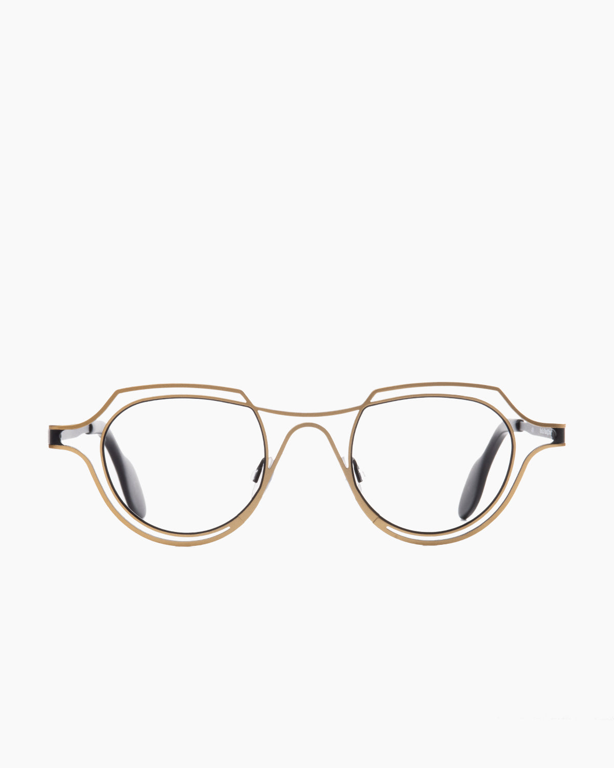 gold metal round eyeglasses by Theo model LEMANS, front view, lunettes de vue rond couleur Or