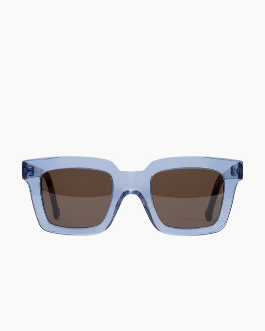 blue plastic rectangle sunglassesby Marie-Sophie Dion model WilkySUN, front view, lunettes de vue rectangle couleur Bleu