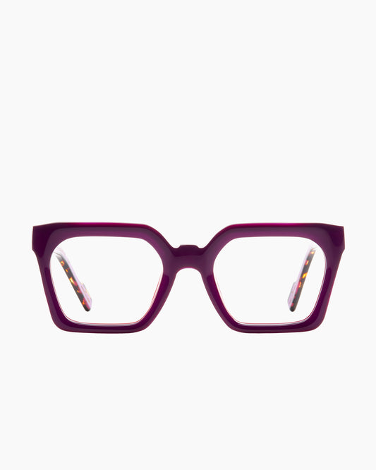 purple plastic rectangle eyeglasses by Xavier Derome model BELLEDONNE, front view, lunettes de vue rectangle couleur violet