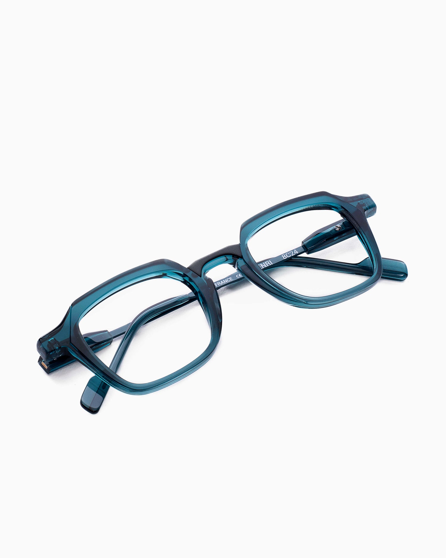 green plastic rectangle eyeglasses by Anne et Valentin model Henri, front view, lunettes de vue rectangle couleur Vert