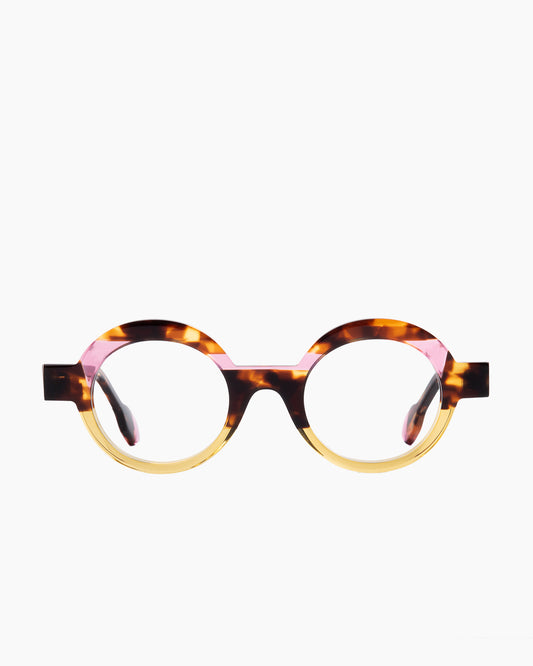 tortoise plastic round eyeglasses by anne et Valentin model hOHO, front view, lunettes de vue rond couleur écaille de tortue
