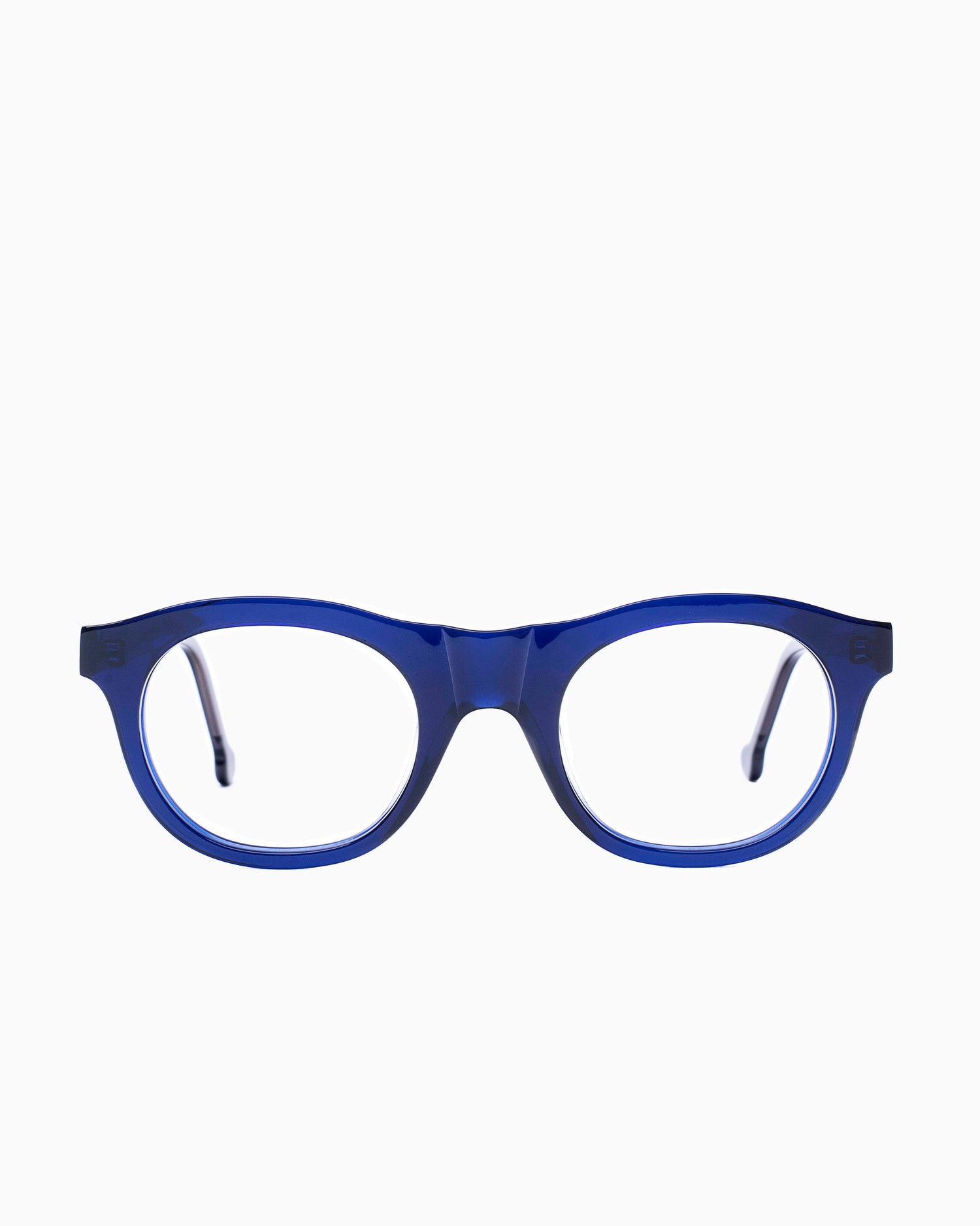 blue plastic oval eyeglasses by Marie-Sophie Dion model LEcuyer, front view, lunettes de vue ovale couleur Bleu