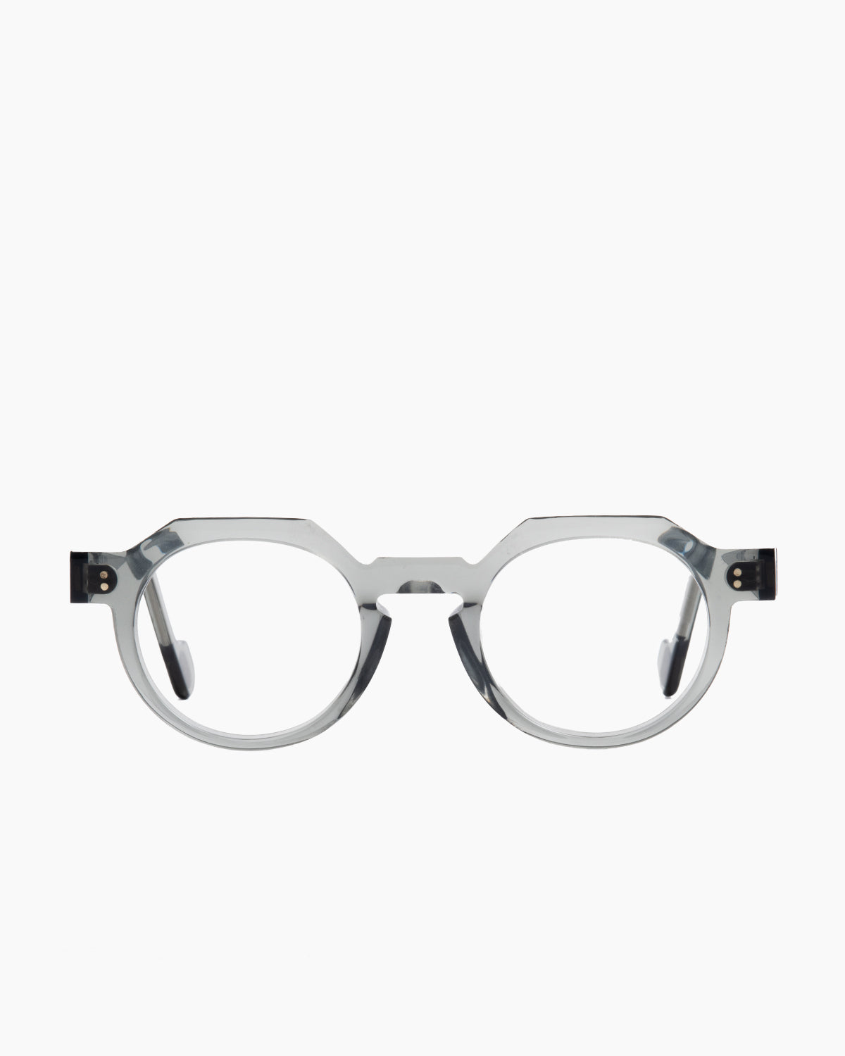grey plastic round eyeglasses by Anne et Valentin model DAYLEWIS, front view, lunettes de vue rond couleur Gris